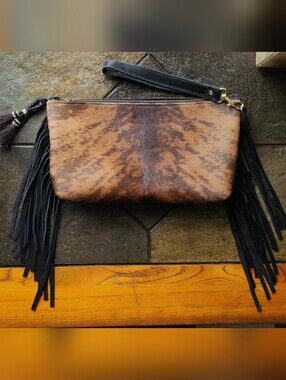 MW Cowhide Designs trendy cowhide and leather zippered purse 11"x6"